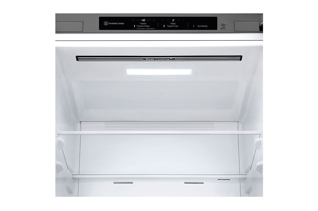 LG Hladnjak sa zamrzivačem u donjem dijelu, DoorCooling+™ tehnologija, kapacitet 344L, Prednja gornja vrata otvorena s pogledom na hranu, GBV3100CPY, thumbnail 6