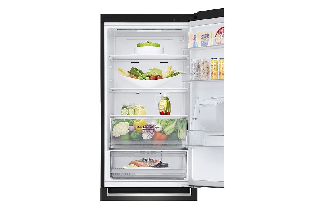 LG Hladnjak sa zamrzivačem u donjem dijelu, DoorCooling+™ i ThinQ™ tehnologija, kapacitet 341L, Otvorena prednja vrata s pogledom na hranu, GBF61BLHMN, thumbnail 8