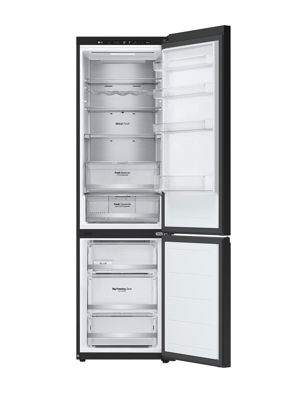 LG Hladnjak sa zamrzivačem u donjem dijelu, DoorCooling<sup>+</sup>™ tehnologija, kapacitet 387L, Otvorena prednja vrata bez pogleda na hranu, GBB72BM9DQ, thumbnail 3