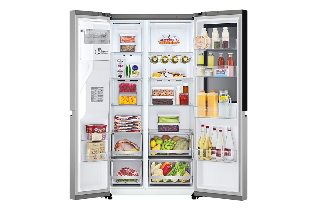 LG InstaView™ Side-by-Side hladnjak, DoorCooling+™ i ThinQ™ tehnologija, kapacitet 635L, Otvorena prednja vrata s pogledom na hranu, GSGV80PYLL, thumbnail 3