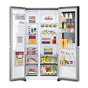 LG InstaView™ Side-by-Side hladnjak, DoorCooling+™ i ThinQ™ tehnologija, kapacitet 635L, Otvorena prednja vrata s pogledom na hranu, GSGV80PYLL, thumbnail 3