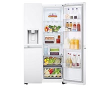 LG Side-by-Side hladnjak, DoorCooling+™ tehnologija, kapacitet 635L, Otvorena lijeva vrata s pogledom na hranu, GSLV71SWTE, thumbnail 4