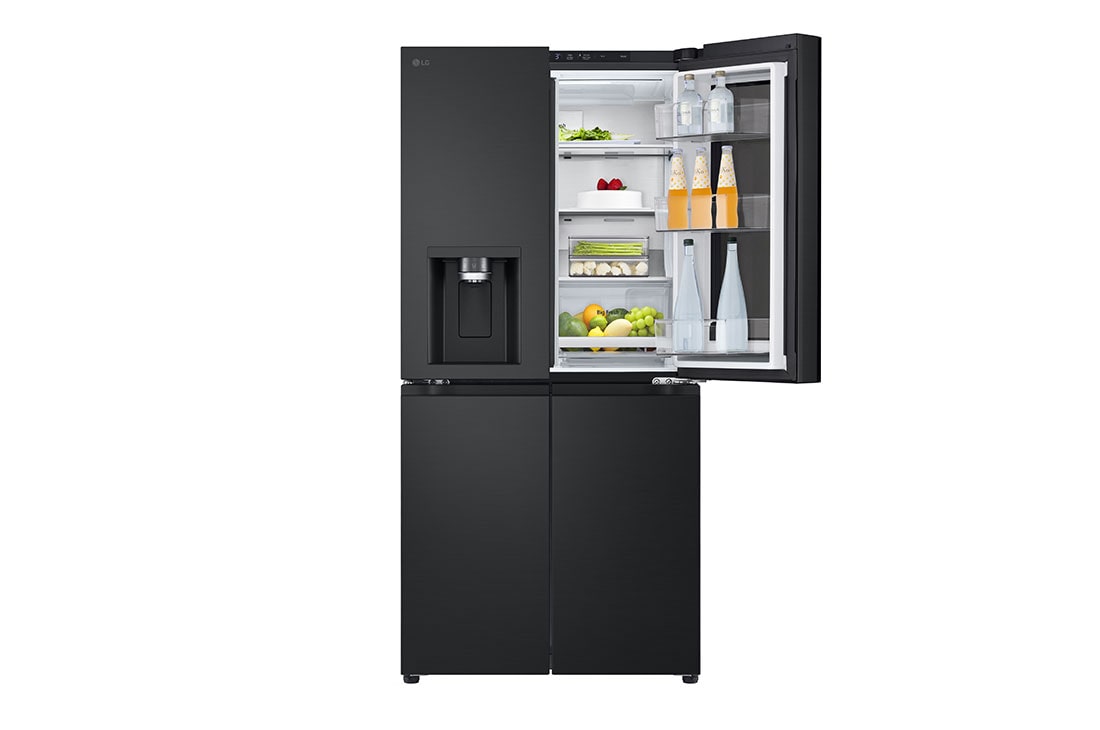 LG InstaView™ hladnjak s četiri vrata, DoorCooling+™ i ThinQ™ tehnologija, kapacitet 508L, front top open food, GMG860EPBE, thumbnail 5