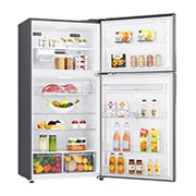 LG Hladnjak sa zamrzivačem u gornjem dijelu, DoorCooling+™ i ThinQ™ tehnologija, kapacitet 592L, Otvorena lijeva vrata s pogledom na hranu, GTF916PZPED, thumbnail 9