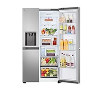LG Door-in-Door™ Side-by-Side hladnjak, kapacitet 641L, Prednja gornja vrata otvorena s pogledom na hranu, GSJC41PYPE, thumbnail 4