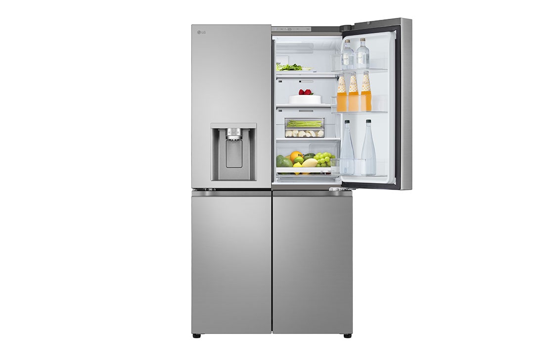 LG Multi-Door hladnjak, ThinQ™ tehnologija, kapacitet 637L, Prednja gornja vrata otvorena s pogledom na hranu, GML960PYFE, thumbnail 6