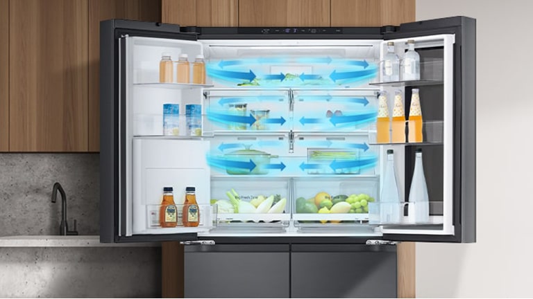 Svježi zrak iz Multi Air Flowa cirkulira cijelim dijelom LG Multi-door hladnjaka.