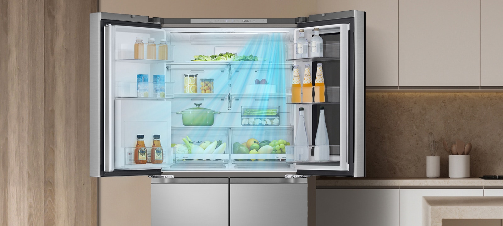 LG DoorCooling⁺™ tehnologija pomaže u održavanju ravnomjerne temperature hrane i pića.