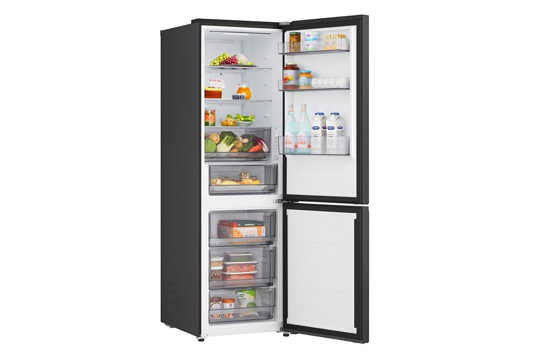 LG Hladnjak sa zamrzivačem u donjem dijelu, DoorCooling+™ i ThinQ™ tehnologija, kapacitet 333L, Otvorena lijeva vrata s pogledom na hranu, GBBSJ10DEP, thumbnail 9