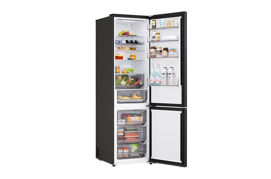 LG Hladnjak sa zamrzivačem u donjem dijelu, DoorCooling+™ i ThinQ™ tehnologija, kapacitet 375L, Otvorena lijeva vrata s pogledom na hranu, GBBS322CEV, thumbnail 13