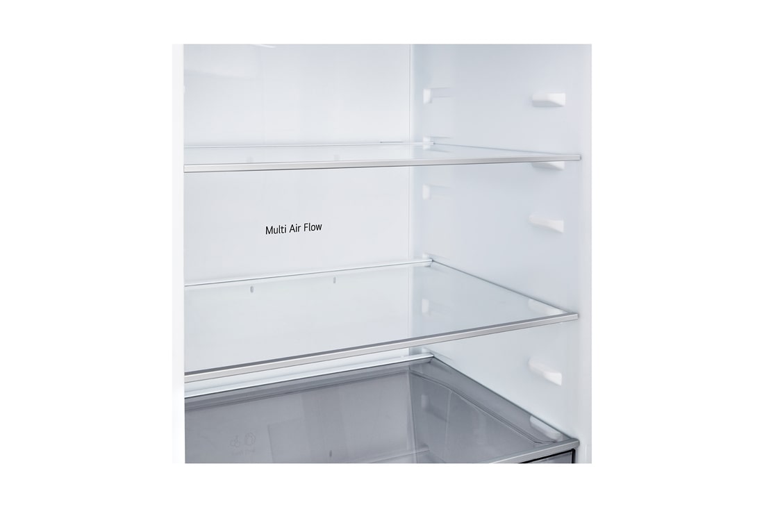 LG Hladnjak sa zamrzivačem u donjem dijelu, DoorCooling+™ i ThinQ™ tehnologija, kapacitet 375L, Prednja gornja vrata otvorena s pogledom na hranu, GBBSJ2CCEP, thumbnail 5