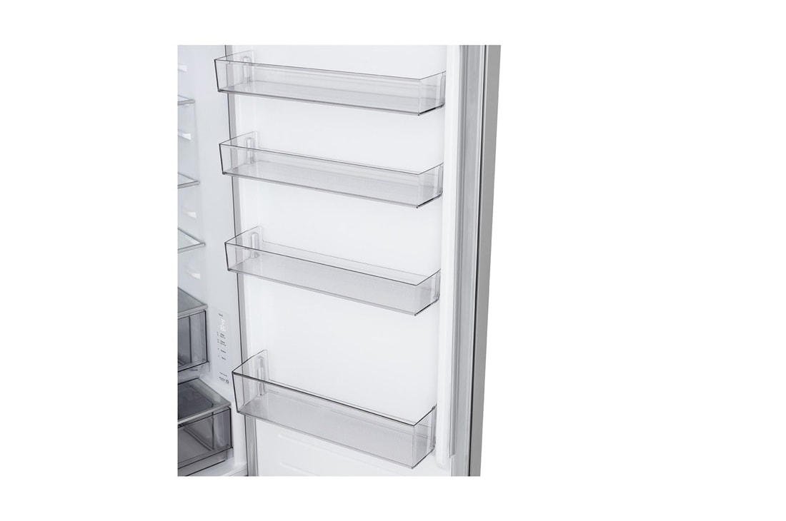 LG Hladnjak sa zamrzivačem u donjem dijelu, DoorCooling+™ i ThinQ™ tehnologija, kapacitet 375L, Otvorena lijeva vrata s pogledom na hranu, GBBSJ20EPY, thumbnail 9
