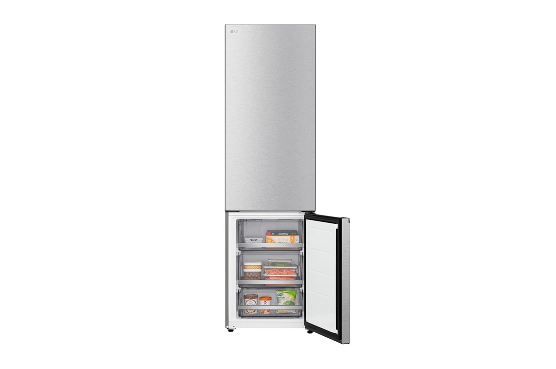 LG Hladnjak sa zamrzivačem u donjem dijelu, DoorCooling+™ i ThinQ™ tehnologija, kapacitet 375L, Pogled sprijeda s otvorenim vratima, GBBS726AMB, thumbnail 5
