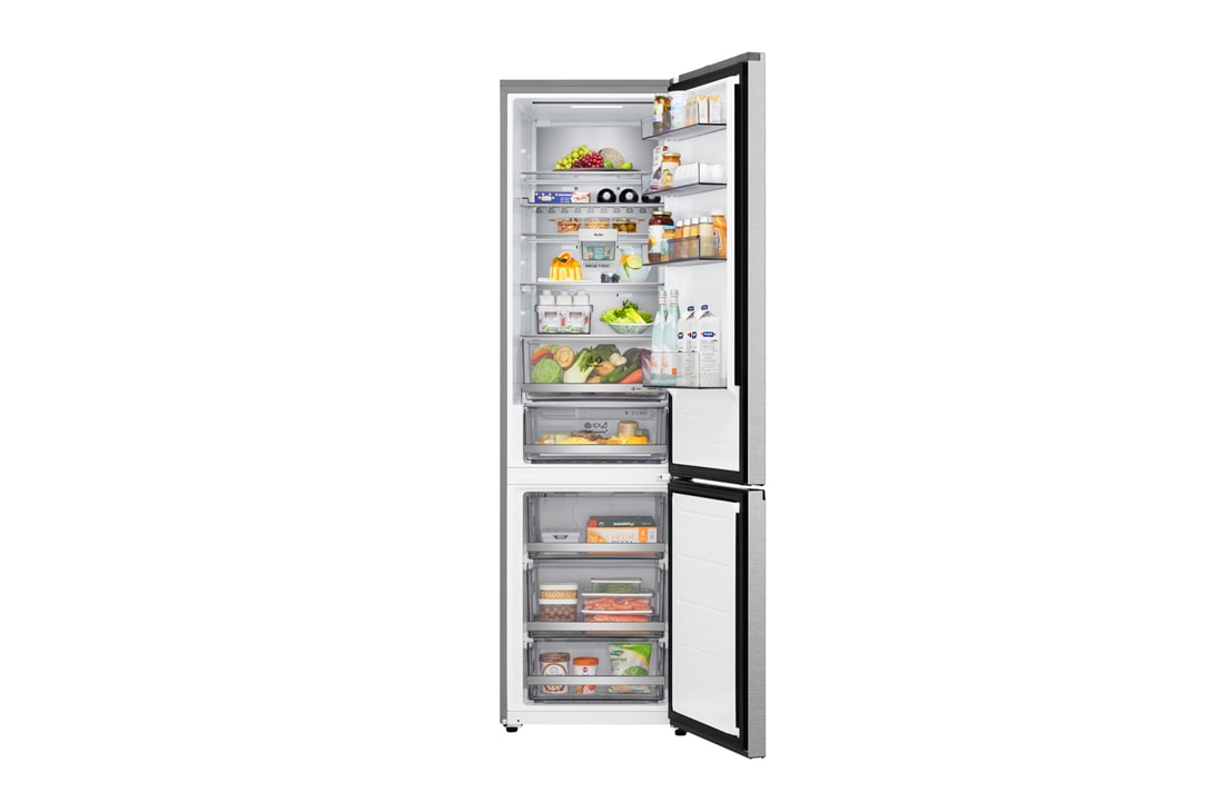 LG Hladnjak sa zamrzivačem u donjem dijelu, DoorCooling+™ i ThinQ™ tehnologija, kapacitet 375L, Otvorena prednja vrata s pogledom na hranu, GBBS726CMB, thumbnail 2