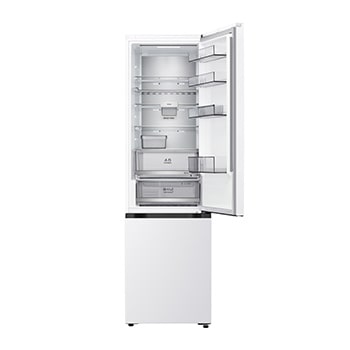 LG Hladnjak sa zamrzivačem u donjem dijelu, DoorCooling+™ i ThinQ™ tehnologija, kapacitet 375L, Prednja gornja vrata otvorena s pogledom na hranu, GBBS726CSW, thumbnail 4