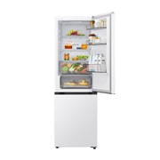 LG Hladnjak sa zamrzivačem u donjem dijelu, DoorCooling+™ i ThinQ™ tehnologija, kapacitet 333L, Prednja gornja vrata otvorena s pogledom na hranu, GBBSJ1CCSW, thumbnail 5