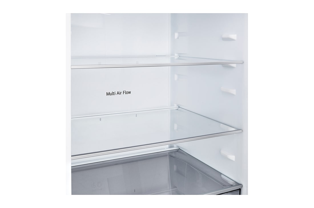 LG Hladnjak sa zamrzivačem u donjem dijelu, DoorCooling+™ i ThinQ™ tehnologija, kapacitet 375L, Prednja gornja vrata otvorena bez pogleda na hranu, GBBSJ20DPY, thumbnail 4