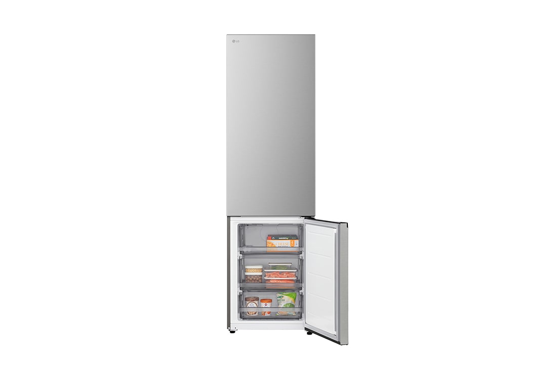 LG Hladnjak sa zamrzivačem u donjem dijelu, DoorCooling+™ i ThinQ™ tehnologija, kapacitet 375L, Otvorena lijeva vrata s pogledom na hranu, GBBSJ20DPY, thumbnail 9