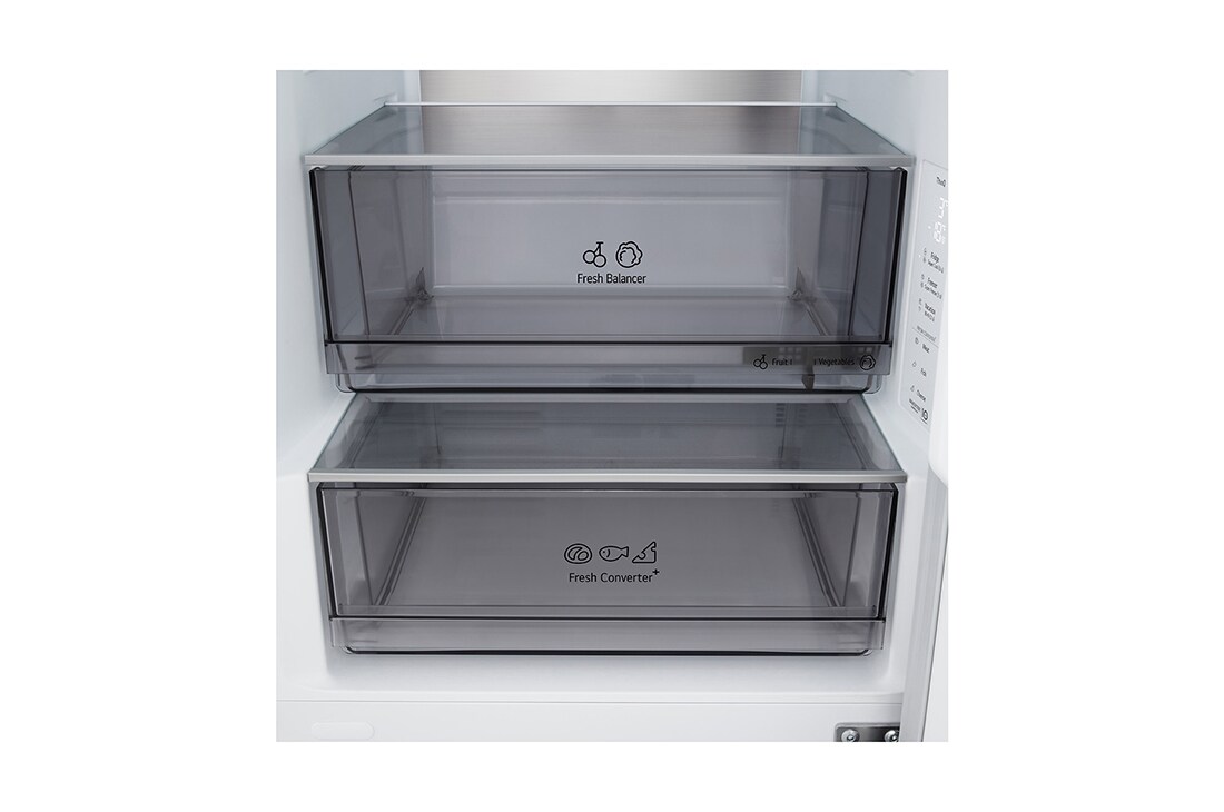 LG Hladnjak sa zamrzivačem u donjem dijelu, DoorCooling+™ i ThinQ™ tehnologija, kapacitet 333L, Prikaz detalja ladice, GBBS514CPY, thumbnail 10