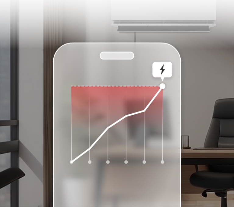 LG klima-uređaj s opcijom upravljanja kilovatima kW Managerom šalje upozorenja putem aplikacije LG ThinQ kada se dosegne maksimalno ograničenje snage koje je podesio korisnik.