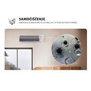 LG 2,5 kW ARTCOOL™ AI Air Single Split klima-uređaj s jednom unutarnjom jedinicom, Slika koja prikazuje značajku potpunog čišćenja All Cleaning LG klima-uređaja. Vizualni prikaz naglašava unutarnji proces čišćenja, s krupnim planom koji prikazuje uklanjanje prljavštine i klica. Teks, AA09SP, thumbnail 6