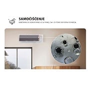 LG 5,0 kW ARTCOOL™ AI Air Single Split klima-uređaj s jednom unutarnjom jedinicom, Slika koja prikazuje značajku potpunog čišćenja All Cleaning LG klima-uređaja. Vizualni prikaz naglašava unutarnji proces čišćenja, s krupnim planom koji prikazuje uklanjanje prljavštine i klica. Teks, AA18SP, thumbnail 6
