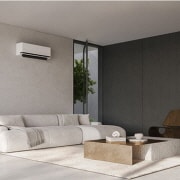 LG 2,5 kW DUALCOOL AI Air Premium Single Split klima-uređaj s jednom unutarnjom jedinicom, Moderan dnevni boravak s LG klima-uređajem na zidu, H09S1PA, thumbnail 8