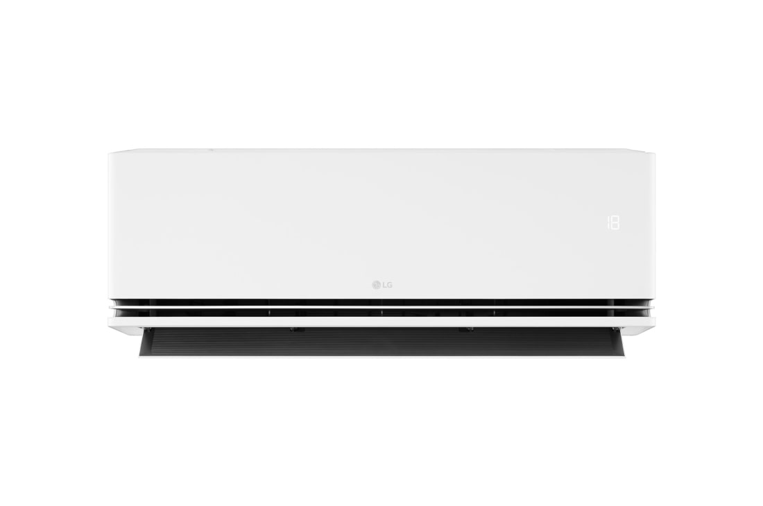 LG 3,2 kW DUALCOOL Nordic Deluxe AI Air klima-uređaj s jednom unutarnjom i vanjskom jedinicom, Prednji prikaz LG klima-uređaja s otvorenim donjim krilcem, NH09SP, thumbnail 2