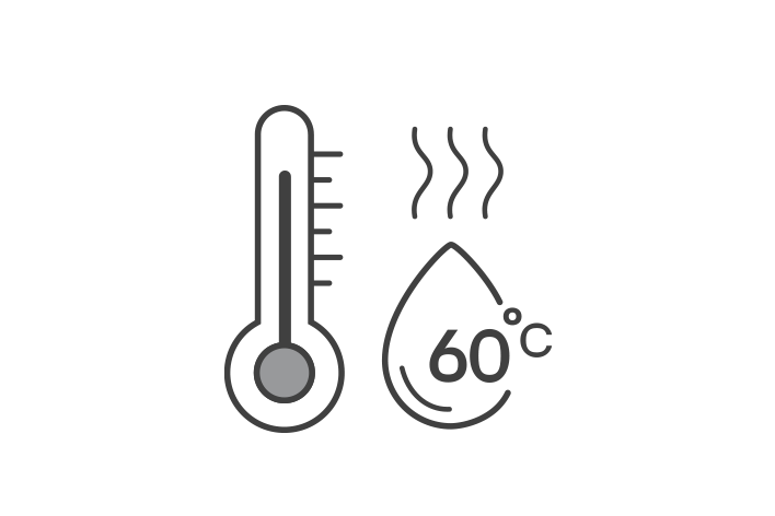 S lijeve strane prikazan je termometar, ispred je topla voda, a s desne strane jasno je istaknuta oznaka 60 °C.