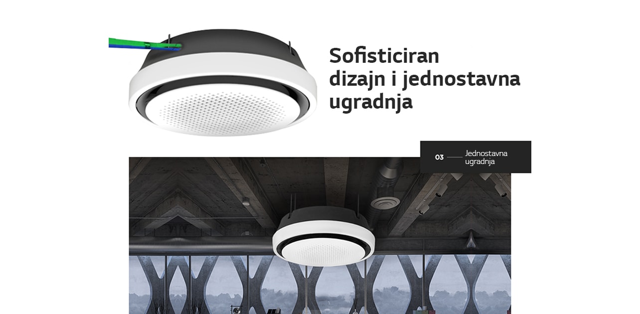 Okrugla kazeta ugrađena u strop.