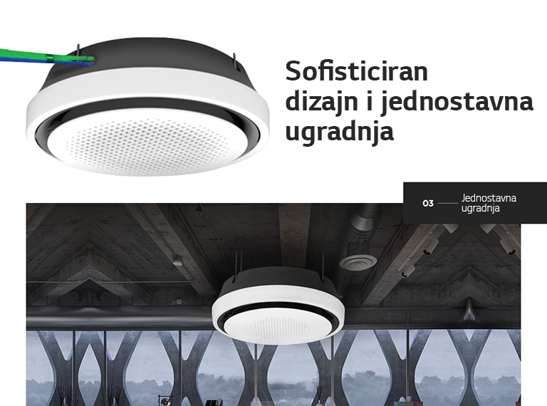 Okrugla kazeta ugrađena u strop.