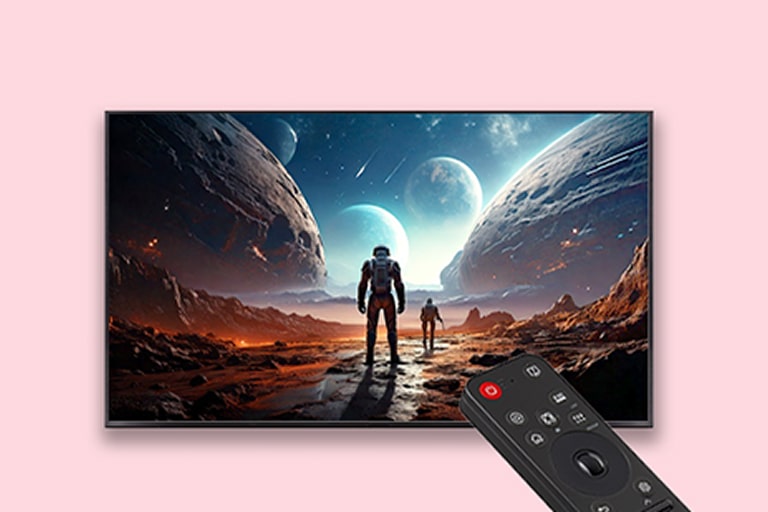 Televizor LG TV i daljinski upravljač u crvenom kvadratu, broj 3 gore desno