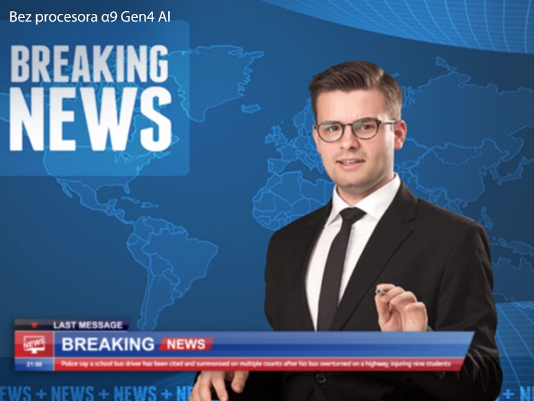 Usporedni prikaz kvalitete slika TV voditelja koji donosi najnovije vijesti uz pozadinu u obliku karte svijeta.
