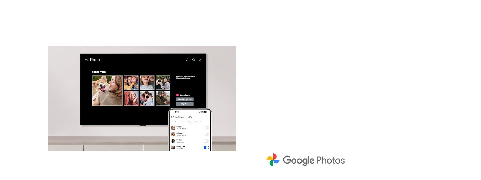 Praktično povežite svoj račun za Google fotografije s televizorom i to samo pomoću svog telefona. Lako personalizirajte svoj prostor korištenjem sadržaja iz vlastite fotogalerije.