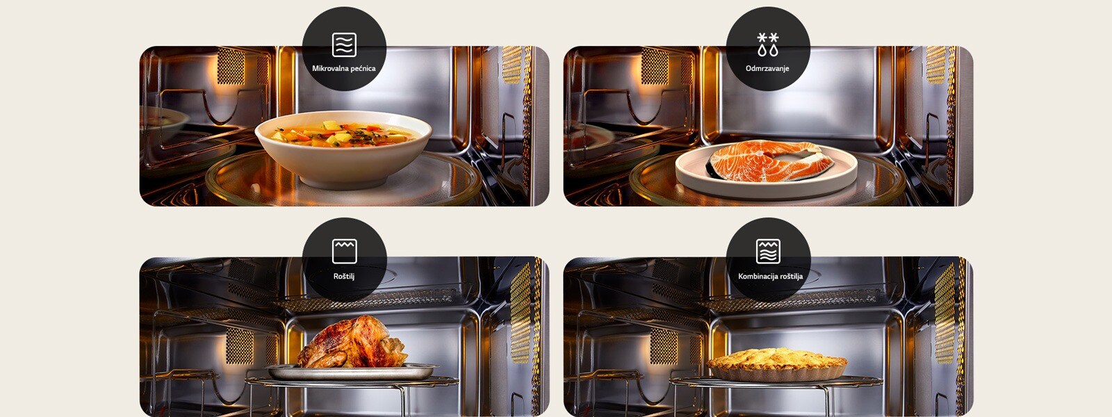 Hrana se kuha prema 4 načina rada mikrovalne pećnice