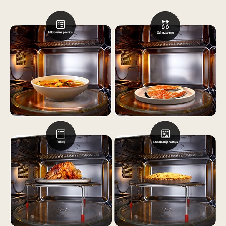 Hrana se kuha prema 4 načina rada mikrovalne pećnice