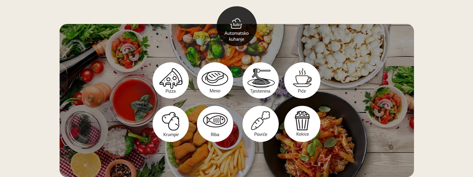 Hrana se kuha prema 8 ikona izbornika automatskog kuhanja.