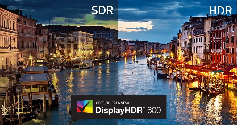 Slika SDR naspram HDR (Slika LOGOTIPA) VESA CERTIFIED  I  DisplayHDR™ 600