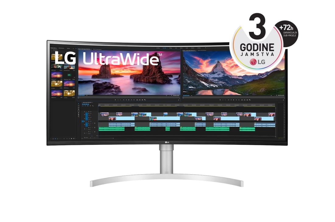 LG 38'' 21:9  zakrivljen UltraWide™ QHD IPS monitor HDR 10-zel, prikaz prednje strane, 38WN95CP-W