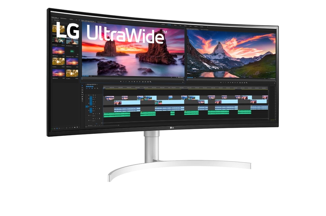 LG 38'' 21:9  zakrivljen UltraWide™ QHD IPS monitor HDR 10-zel, prikaz bočne strane iz kuta od +15 stupnjeva, 38WN95CP-W, thumbnail 3