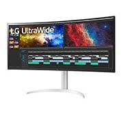 LG 38'' 21:9 QHD+(3840x1600) UltraWide™ monitor, prikaz bočne strane iz kuta od +15 stupnjeva, 38WP85CP-W, thumbnail 2