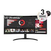 LG 34” UltraWide™ omjera 21:9 zakrivljeni VA monitor s brzinom osvježavanja od 100 Hz, prikaz prednje strane, 34WR50QC-B, thumbnail 1