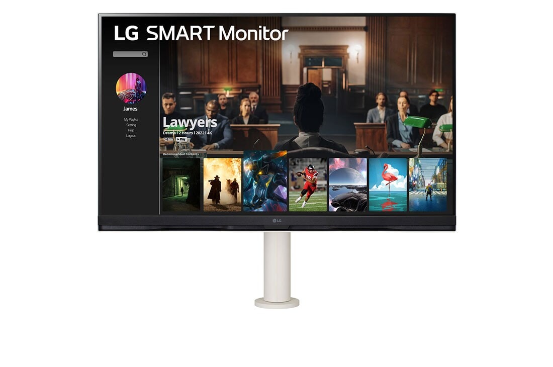 LG 32'' 16:9 omjera 4K UHD pametni monitor s Ergo postoljem i webOS platformom, prednji prikaz s krakom monitora po sredini, 32SQ780S-W, thumbnail 2