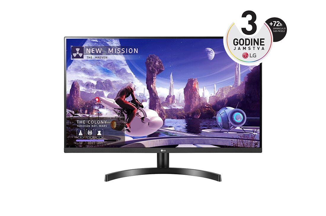 LG 32” QHD IPS monitor omjera 16:9 s brzinom osvježavanja od 75 Hz, prikaz prednje strane, 32QN600P-B