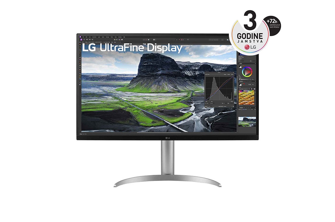 LG 32” UltraFine™ omjer slike 16:9 4K IPS monitor s brzinom osvježavanja od 60 Hz, prikaz prednje strane, 32UQ850V-W