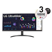 LG 34'' UltraWide™ IPS monitor omjera 21:9 s brzinom osvježavanja od 100 Hz, prikaz prednje strane, 34WQ500-B, thumbnail 1