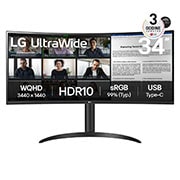 LG 34” UltraWide™ omjera 21:9 zakrivljeni VA monitor s brzinom osvježavanja od 100 Hz, prikaz prednje strane, 34WR55QK-B, thumbnail 1