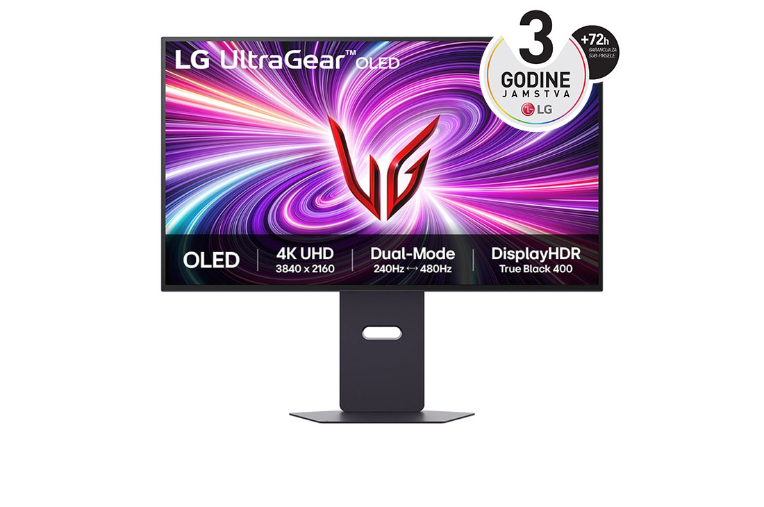 LG 32'' UltraGear™ 4K UHD OLED Dual-Mode monitor za igre, prikaz prednje strane, 32GS95UV-B
