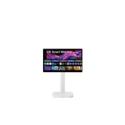LG Zakretni monitor 4K UHD IPS Smart Monitor Swing tvrtke LG od 31,5 inča sa zaslonom osjetljivim na dodir, stalkom na kotačićima, -30 degree side view of monitor tilted +25 degrees, 32U889SA-W, thumbnail 6
