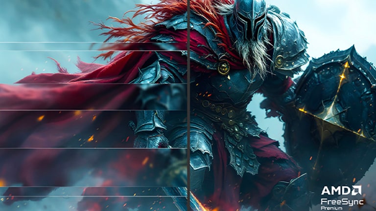 Slika iz videoigre ogromnog čudovišta sa srebrnim oklopom i crvenim plaštom koje drži štit.